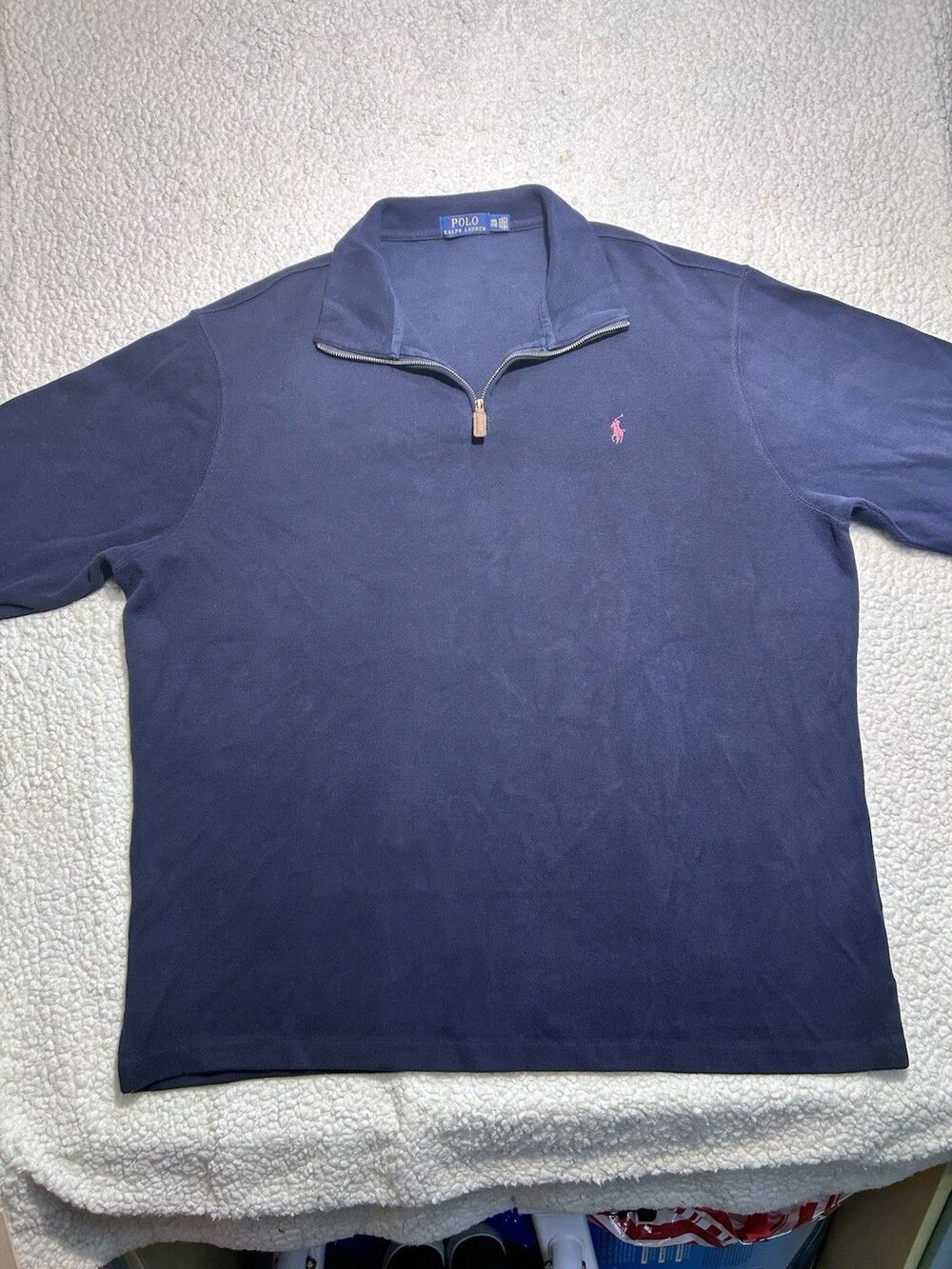Men's Polo Ralph Lauren Sweater XXL Tall Blue Red Pony 1/4 Zip Pullover
